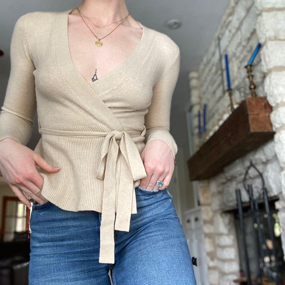 Beige Wool & Cashmere Wrap Top